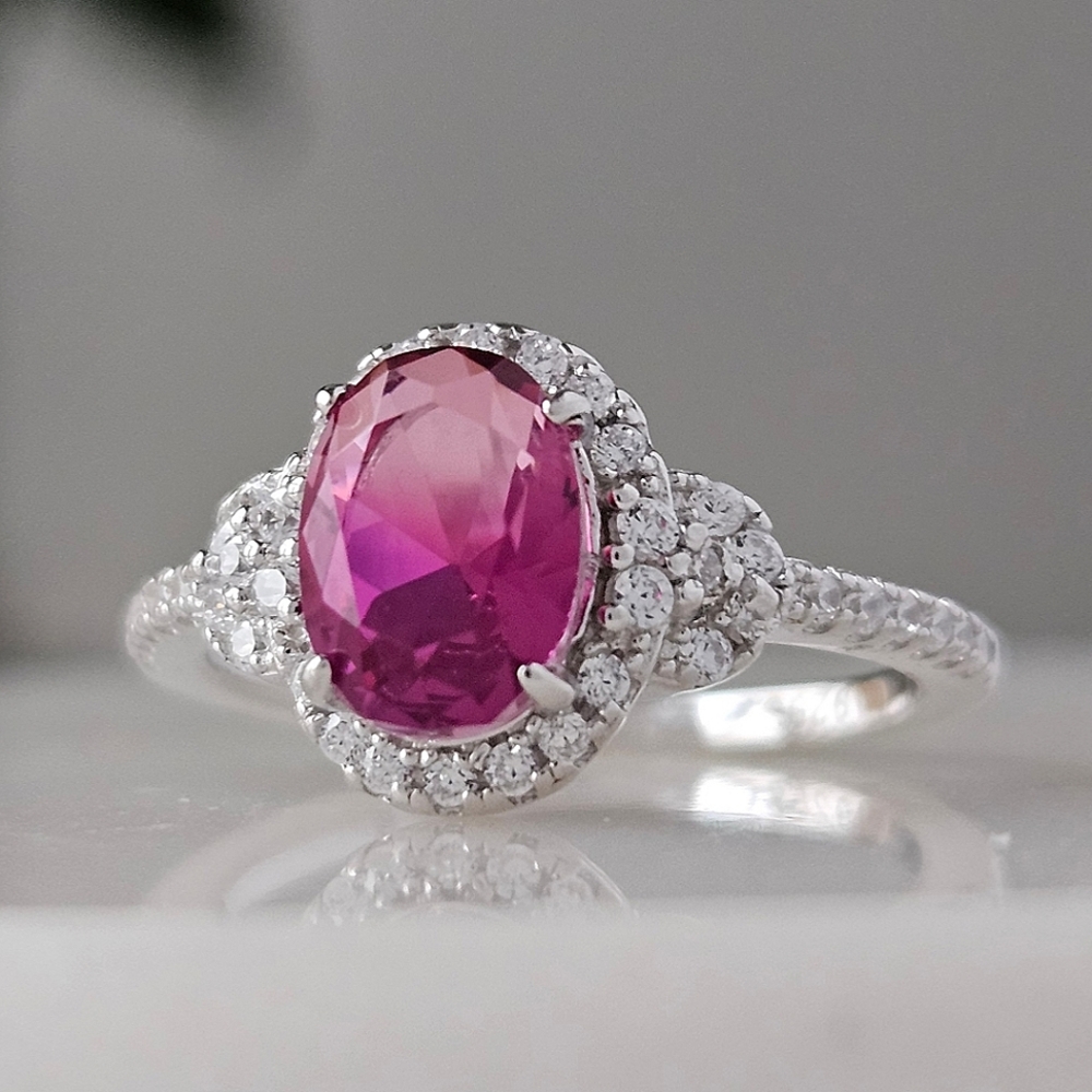 Oval Pink Topaz Gemstone ring, 925 Sterling Silver Charmed Aroma